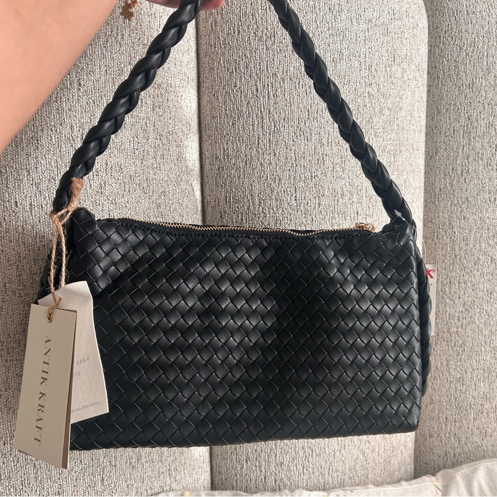 Antik Kraft Elegant Black Braided Shoulder Bag